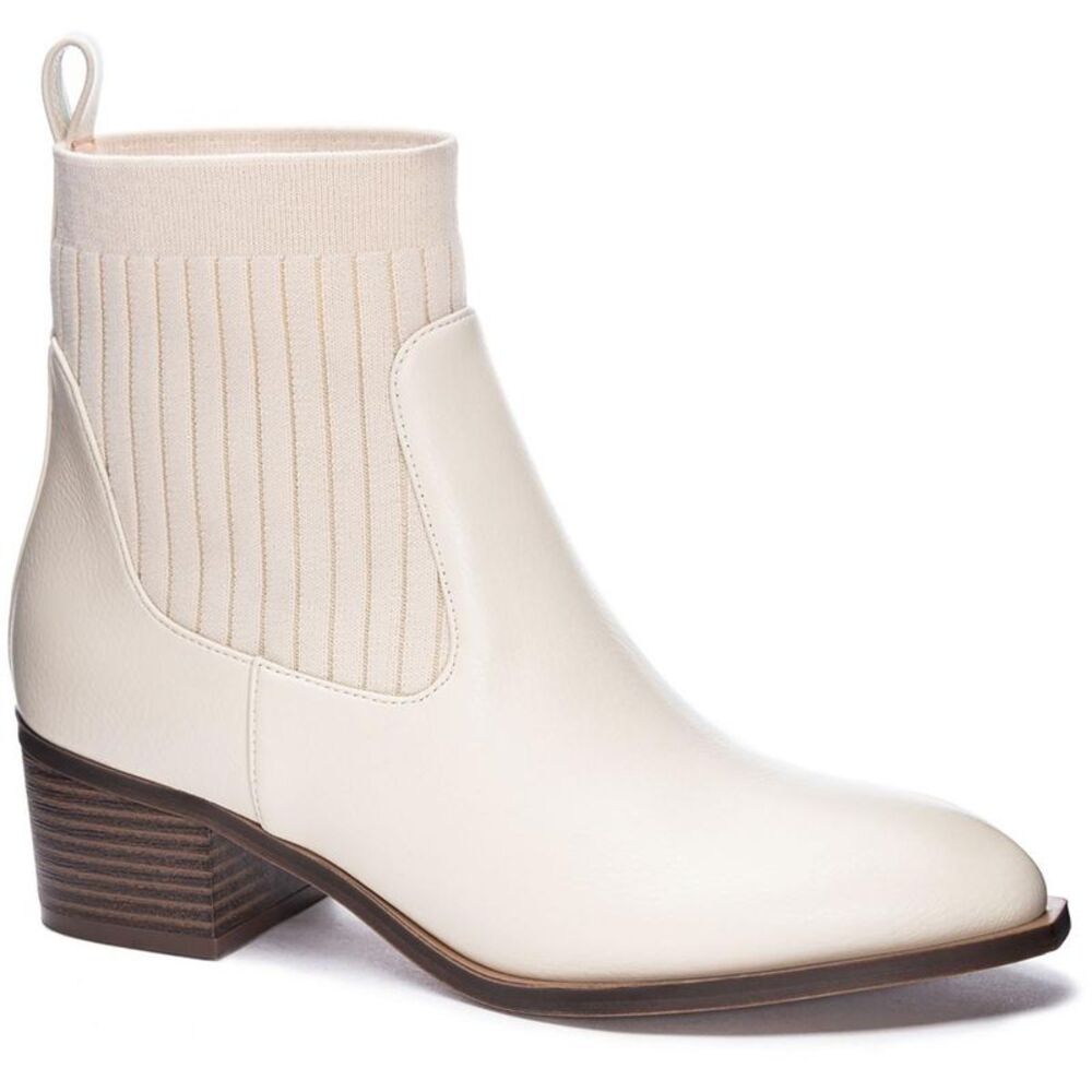 CL by Laundry Womens White Block Heel Slip On Almond Toe Booties Shoes New